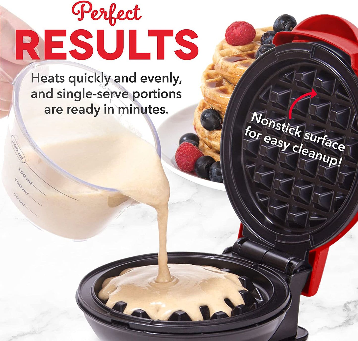 Mini Maker Set - Customized Treat Maker - Supports Multi-Function Cooking - Easy Cleanup and User-Friendly Design - Red - Waffle & Griddle Irons