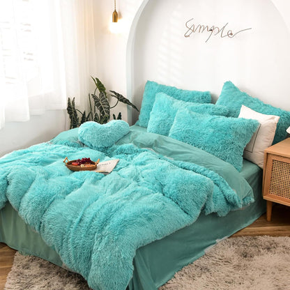 5 PCS Shaggy Duvet Cover Bedding Set - Fluffy Comforter Cover Long Faux Fur Luxury Ultra Soft Cozy (Ice Cream, Full/Queen)