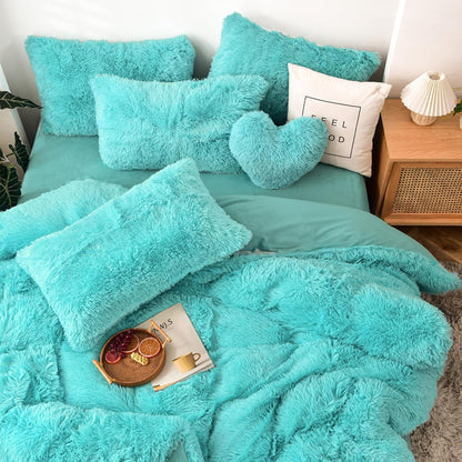 5 PCS Shaggy Duvet Cover Bedding Set - Fluffy Comforter Cover Long Faux Fur Luxury Ultra Soft Cozy (Ice Cream, Full/Queen)